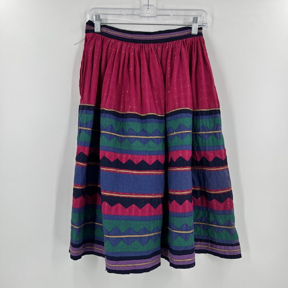 Vintage 70s Tamasha Creations Skirt Womens Size S Pink Midi Boho Patchwork